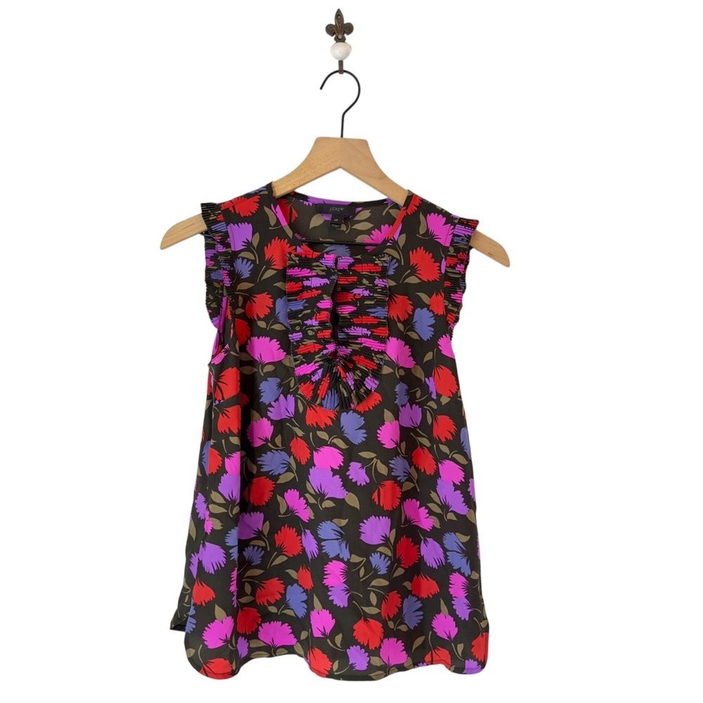 J.Crew Silk Floral Ruffle Blouse‎ Size 4P Petite Sleeveless